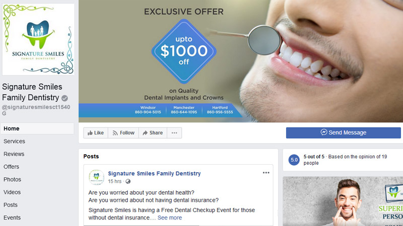Signature Smiles Family Dentistry facbook page screeshot